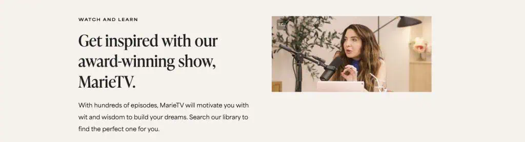 Screenshot of MarieForleo.com website